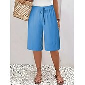 baratos Shorts-Mulheres chinês Bermudas Férias Moda Básico Comprimento do joelho Cintura Alta Tecido Bolsos Cintura elástica Confortável Macio Micro-Elástica Ao ar livre Rua Verde Militar Azul marinho Preto Branco