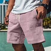 baratos Shorts de moletom-Homens Calções Waffle Shorts de moletom Calção Bermudas Shorts de praia Com Cordão Cintura elástica Tecido Conforto Esportes Comprimento do joelho Ao ar livre Diário Férias Estilo Clássico Branco Rosa