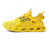 billige Sneakers til herrer-gule herresneakers med flammedesign, lett, pustende overdel, komfortabel passform for løping, trening og hverdagsbruk