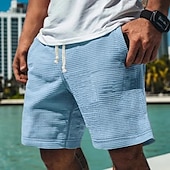 baratos Shorts de moletom-Homens Calções Waffle Shorts de moletom Calção Bermudas Shorts de praia Com Cordão Cintura elástica Tecido Conforto Esportes Comprimento do joelho Ao ar livre Diário Férias Estilo Clássico Branco Rosa