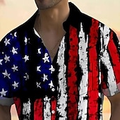 voordelige Vlag patroon-Independence Day Voor heren Amerikaanse Amerikaanse vlag Vaderlandslievend Vierde juli Overhemd Zomer overhemd Overhemd met knopen Korte mouw Mode-casual Feestdagen Zomer Lente Strijkijzer