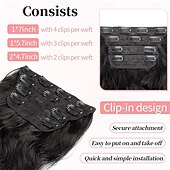 preiswerte Clip-in-Erweiterungen-Clip-in-Haarverlängerungen, 4 Stück, lang, gewellt, synthetisch, dunkelschwarz, braun, Faser, doppelter Schuss, natürlich, dick, 24 Zoll, für Frauen