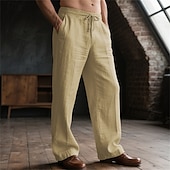 cheap Home-Men&#039;s Linen Pants Trousers Summer Pants Beach Pants Pocket Drawstring Elastic Waist Plain Comfort Breathable Vacation Daily Holiday Hawaiian Boho Black White
