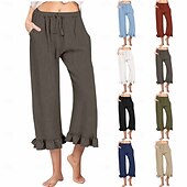 billiga Raka byxor-Dam EU / US-storlek caprishorts Mode Ledigt Kapris Naturlig Solid färg Plisserad Ficka Trendig Mateial som andas Bekväm Sport Microelastisk Ledigt Dagliga kläder Vin Svart Vit Grön Vår, Höst, Vinter