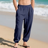 economico Vacanza-Per uomo Joggers Pantaloni di Lino Pantaloni Pantaloni Estivi Pantaloni da Spiaggia Tasca Coulisse Elastico in vita Semplice Comodità Traspirante Vacanza Quotidiano Ferie Hawaiano Boho Nero Bianco
