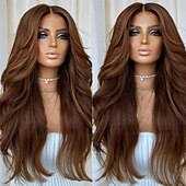 voordelige Pruiken van echt haar, met kanten voorzijde-Remy mensenhaar 5x5 Sluiting 4x13 Sluiting Pruik Gratis deel Braziliaans haar Golvend Bruin Pruik 130% 150% Haardichtheid met babyhaar 100% Maagd lijmloze Pre-geplukt Voor Dames Lang Kanten pruiken
