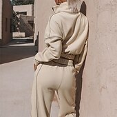 abordables Chándales-Mujer Tracksuit Sudadera Ropa Deportiva Otoño Manga Larga Mantiene abrigado Resistente al Viento Suave Gimnasio Rutina de ejercicio Deportes Ropa de deporte Ropa de Deporte Color sólido Albaricoque