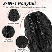 ieftine Coadă de cal-Extensie de coadă de cal cu gheare, extensie de coadă de cal pentru femei, extensii de păr lungi și ondulate, pufoase, cu aspect natural, sintetice, de 26 de inch, cu clips, pentru utilizare zilnică