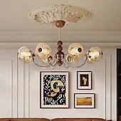 cheap Chandeliers-French Mid - Century Wood &amp; Glass Chandelier, American Retro, Multi - Room Elegance