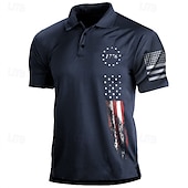 abordables Festival-Polos vétérans drapeau américain pour hommes ouku, chemises de golf, polos à manches courtes, chemises à col, vêtements de ville décontractés, vêtements de vacances, tenues de fête, boutons, impression 3D, blanc et bleu, noir et blanc