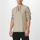 baratos Tops-Medieval Renascentista Século XVII Comprimento Médio Blusa / Camisa Traje Cosplay Feira Ren Cavalheiro Viking cavaleiro celta Com Cordão Côr Sólida Homens Pirata Dia Das Bruxas Baile de Máscaras