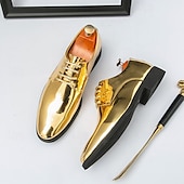 economico Formale-scarpe stringate dorate lucide da uomo – finitura in vernice lucida, perfette per matrimoni ed eventi formali serali