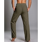 cheap Classic-Men&#039;s Linen Pants Trousers Summer Pants Beach Pants Pocket Elastic Waist Drawstring Plain Comfort Breathable Vacation Daily Holiday Hawaiian Boho Dark Brown ArmyGreen