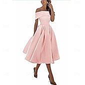 Недорогие Коктейльные платья-Коктейльные платья A-Line элегантное платье формального свадебного чая без рукавов с открытыми плечами атласное без задника с складками