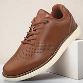 billige Sneakers til herrer-Brune, avslappede gåsko for menn – klassisk snøredesign med perforerte detaljer, komfort hele dagen for reiser, jobb og hverdagspendling
