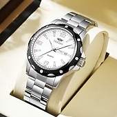 economico Orologi al quarzo-Elegante orologio da polso da uomo al quarzo con bracciale in acciaio inossidabile, resistente all&#039;acqua IPX7, con display luminoso per data e giorno, sportivo, versatile e alla moda.