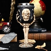 preiswerte Halloween Küche-Halloween Totenkopf Becher Totenkopf Krallengriff Bierkrug Resin &amp;Edelstahl, Trinkgeschirr mit großem Fassungsvermögen, gruselige Bar-Dekoration, Bierbecher für Halloween-Partys, einzigartige