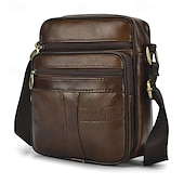 cheap Men&#039;s Bags-Men’s Brown Leather Crossbody Bag with Multiple Zipper Pockets and Adjustable Strap, Vintage Small Shoulder Bag for Travel, Work and Daily Use