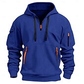 cheap Basic Hoodies-Men&#039;s Hoodie Quarter Zip Hoodie Black White Red Blue Khaki Hooded Plain Pocket Textured Sports &amp; Outdoor Daily Holiday Polyester Streetwear Basic Casual Spring Autumn / Fall Clothing Apparel Hoodies