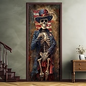 abordables Banners de Garaje y Puerta-Decoraciones de Puerta Calavera Cubiertas de Puerta 4 de Julio Patriótico Día de la Independencia Fondo Banner de Puerta Interior/Exterior para la Puerta Principal de la Granja