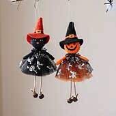 זול קישוטים לתלייה ושולחן של הלואין-קישוט מכשפה לליל כל הקדושים אחד עם פסלוני דלעת, רוח רפאים ושלד - קישוט סצנת מסיבת דיא דה לוס מוארטוס &amp;קישוט תלייה מפחיד לבית