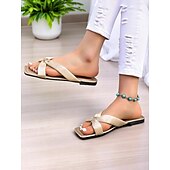 cheap Vacation Sandals-Women&#039;s Burgundy Bowknot Satin Strap Flip-Flop Sandals, Square-Toe, Soft Footbed, Casual Chic Style for Daily Wear, Backyard Party, Picnic or Date Outfits