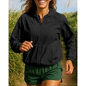 cheap Running Jackets-Women&#039;s Running Jacket Outdoor Jacket rain coat Pocket Full Zip Long Sleeve Outerwear Athletic Waterproof Windproof Breathable Quick Dry Tennis Golf Running Sportswear Activewear Solid Colored Black