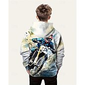billiga Pojkens 3D Vision &amp; Geometri-Pojkar 3D Motorcyklar Huvtröja Långärmad Vår Höst Mode Streetwear Barn 4-12 år Huva Utomhus Ledigt Dagligen Normal