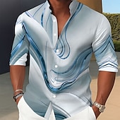 halpa Geometric Pattern-Miesten Marmori Abstrakti nestemäinen taide Paita Button Up paita Stand kauluspaita Pitkähihainen Vapaa-aika ulko- Loma Päivittäin Kevät Syksy Pystykaulus Nauhakaulus 3D-tulostus Pellava kuin paita