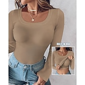  Dames T-shirt Effen Modieus Stijlvol Klassiek Lange mouw Strakke ronde hals Normale tops Dagelijks Uitgaan Weekend Zwart Rood Groen Khaki Grijs Zomer Lente Herfst