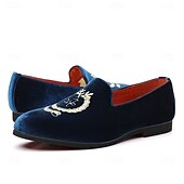 お買い得  ローファー-刺繍入りの紋章が入ったメンズ バーガンディ ベルベット ローファー - 結婚式、宴会、お祝いの席にぴったりのスリッポン パーティー ドレスシューズ