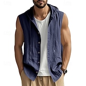 preiswerte Fitness Tank-Tops-Herren Tank Top Weste Unterhemd Ärmelloses Shirt Ärmellos Mit Kapuze Sommer Einfach Mode Designer Basic Knöpfe Urlaub Straße Ausgehen Schwarz Weiß Gelb Top T-Shirt für Herren