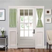 billiga Dörrgardiner-Franska dörrgardiner med stångficka gingham gardin för dörrar fönster draperier dörrgardinpaneler med glasfönster köks- och altandörrar för avskildhet
