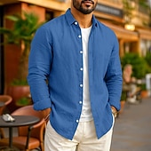 preiswerte Business Casual-Herren Leinenhemd Sommerhemd Strandbekleidung Freizeithemd Knopfhemd Einfach Urlaub Lässig Schwarz Weiß Rosa Marineblau Langarm Revers N / A Bekleidung