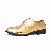 economico Formale-scarpe stringate dorate lucide da uomo – finitura in vernice lucida, perfette per matrimoni ed eventi formali serali