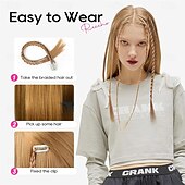 abordables Clip dans les extensions-Lot de 6 extensions de cheveux tressés à clips pour femmes, postiches synthétiques tressés à clips de 14 pouces pour une soirée costumée quotidienne, blond moyen avec des reflets pâles