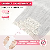 economico Clip nelle estensioni-Extension per capelli, 14 clip corte, 4 pezzi, lisce, naturali, sintetiche, morbide, per donna - grigio argento