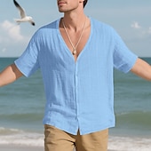 economico camicie casual da uomo-Per uomo Camicia Camicia Estiva Camicia casual Camicia da Spiaggia Camicia con Bottoni Nero Bianco Blu marino Kaki Grigio chiaro Manica Corta Semplice Scollo a V Vacanza Camicia hawaiana Abbigliamento