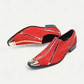 cheap Premium Leather Loafers-Men&#039;s Red Slip-On Leather Boots with Gold Tip Unique Printed Stripes–Modern Western Boots for Casual, Everyday Wear
