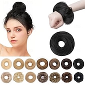 abordables Chignons-Postiche chignon décoiffé, chouchous naturels ondulés et lissés, chignon donut, extensions de queue de cheval pour femmes et filles - #12 brun doré