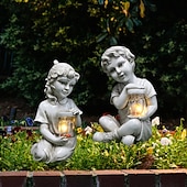 Недорогие Ландшафтные огни-1 шт., водонепроницаемый уличный солнечный светильник для мальчика-муравья, божьей коровки, девочки, сада, двора, газона, дорожки, парка, смоляной статуи, декоративного освещения для ландшафтного