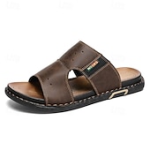 billige Ferietøfler-Brune slip-on sandaler til herre, myke sommersandaler i kunstskinn for innendørs komfort, helgeærender og uformell utendørsbruk