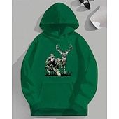 billiga Pojkens 3D-djur-Pojkar 3D Hjort Huvtröja Långärmad Vår Höst Mode Streetwear Barn 4-12 år Huva Utomhus Ledigt Dagligen Normal