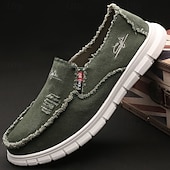 abordables Chaussures sans lacets &amp; mocassins-Mocassins à enfiler en toile rouge vieillie pour hommes, design à bords effilochés avec semelle coussinée, idéal pour les sorties streetwear d&#039;été, les week-ends et les journées décontractées
