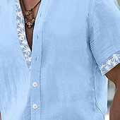 preiswerte Urlaub-Herren Hemd Leinenhemd Sommerhemd Strandbekleidung Einfach Urlaub Lässig Weiß Rosa Blau Khaki Kurzarm Revers Sommer Frühling &amp; Sommer Bekleidung
