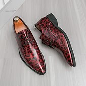 tanie Formalny-czerwone buty wizytowe z nadrukiem w panterkę dla mężczyzn – modne buty sznurowane dla panów podążających za modą, odpowiednie na imprezy i nieformalne wydarzenia