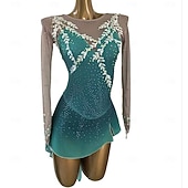 abordables Vestidos de Patinaje Artístico-Vestido de patinaje artístico Mujer Chica Patinaje Sobre Hielo Vestidos Verde Espalda Abierta Costura asimétrica Malla Alta elasticidad Entrenamiento Competición Ropa de Patinaje Clásico Cristal