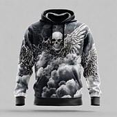 baratos roupas de capuz masculinas estampadas-Homens Caveiras 3D Moletons Moletom Moletom Moletom com capuz Gola Redonda Legal Impressão 3D Bandagem Streetwear Preto Azul Com Cordão Arte Gráfica Outono Inverno Designer