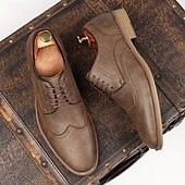 billiga Formell-Herrskor i brunt brogue-material i konstläder – eleganta snörskor för business casual, kontor och semiformella evenemang