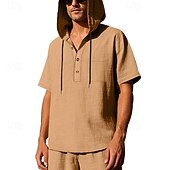 voordelige basis t-shirts-Voor heren T-shirt Henley-shirt T-shirts Shirt met korte mouwen Korte mouw Capuchon Zomer Lente Effen Modieus Ontwerper Basic Knop Vakantie Straat Uitgaan Zwart Wit Geel Top T-shirt voor mannen